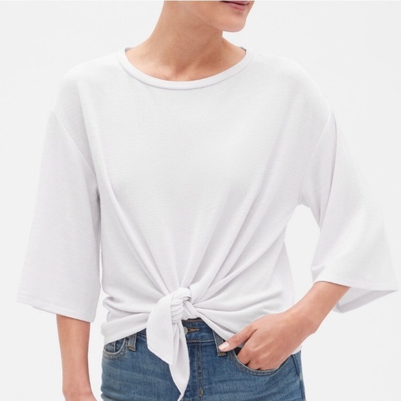 GAP Tops - Gap White Tie Waist Flare Sleeve Shirt Size L